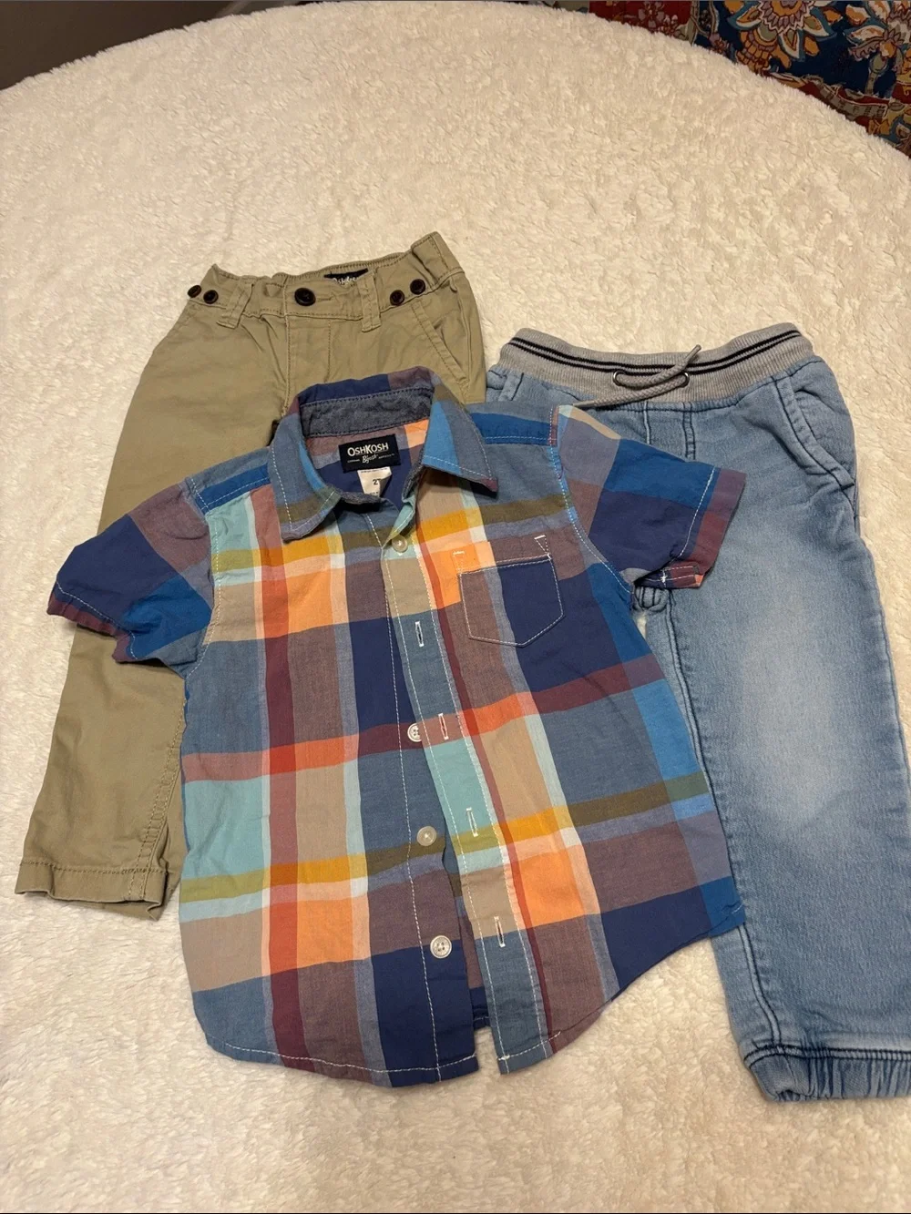 3p 2T OshKosh B'gosh Multicolor Plaid Short-Sleeve Button-Down Shirt & pants